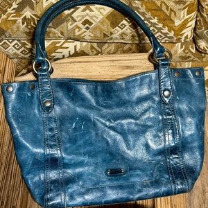 Leather Shoulder Tote Bag in Teal